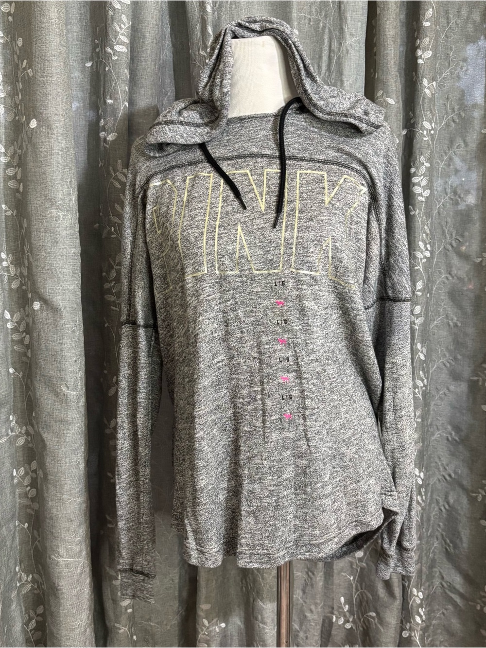 NWT 2015 Victoria's Secret PINK Grey Outline Logo Hoodie L